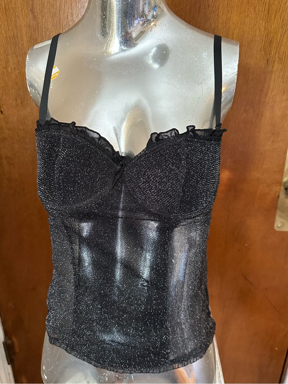 Shimmery Black Sparkle Bustier Cami Native Intimates 34B(S) Lace,Spagetti Straps